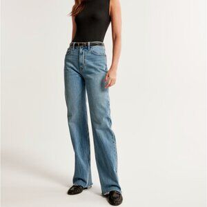 Abercrombie & Fitch Women's High Rise 90s Relaxed Jean in Medium With Raw Hem